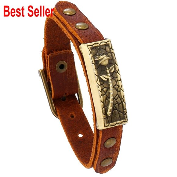Jewelry - Vintage Leather Bracelet with Metal Buckle Clasp Adjustable Unisex